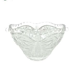 Rare Vintage Crystal Butterfly Intricate Oval Bowl Dish Clear & Lightly Frosted